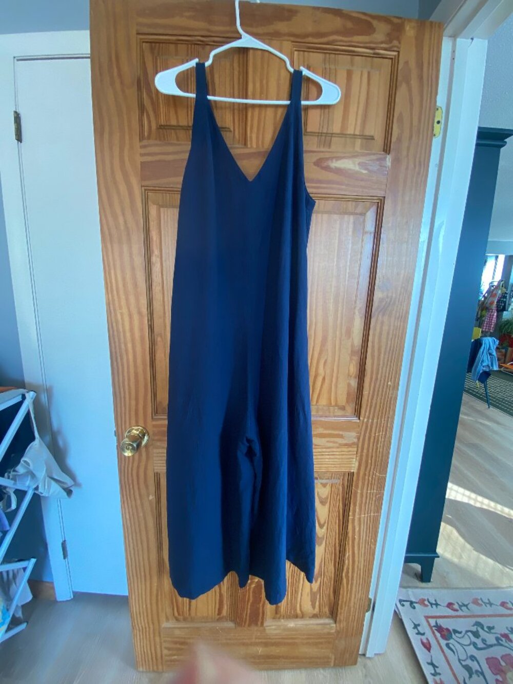 Uniqlo wide-leg, indigo, linen-blend jumpsuit, size medium